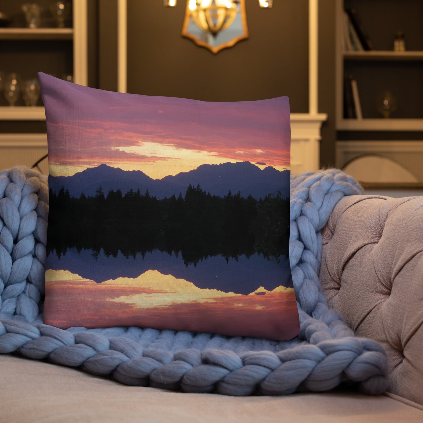 Olympic Mountain Sunset • Premium Throw Pillow