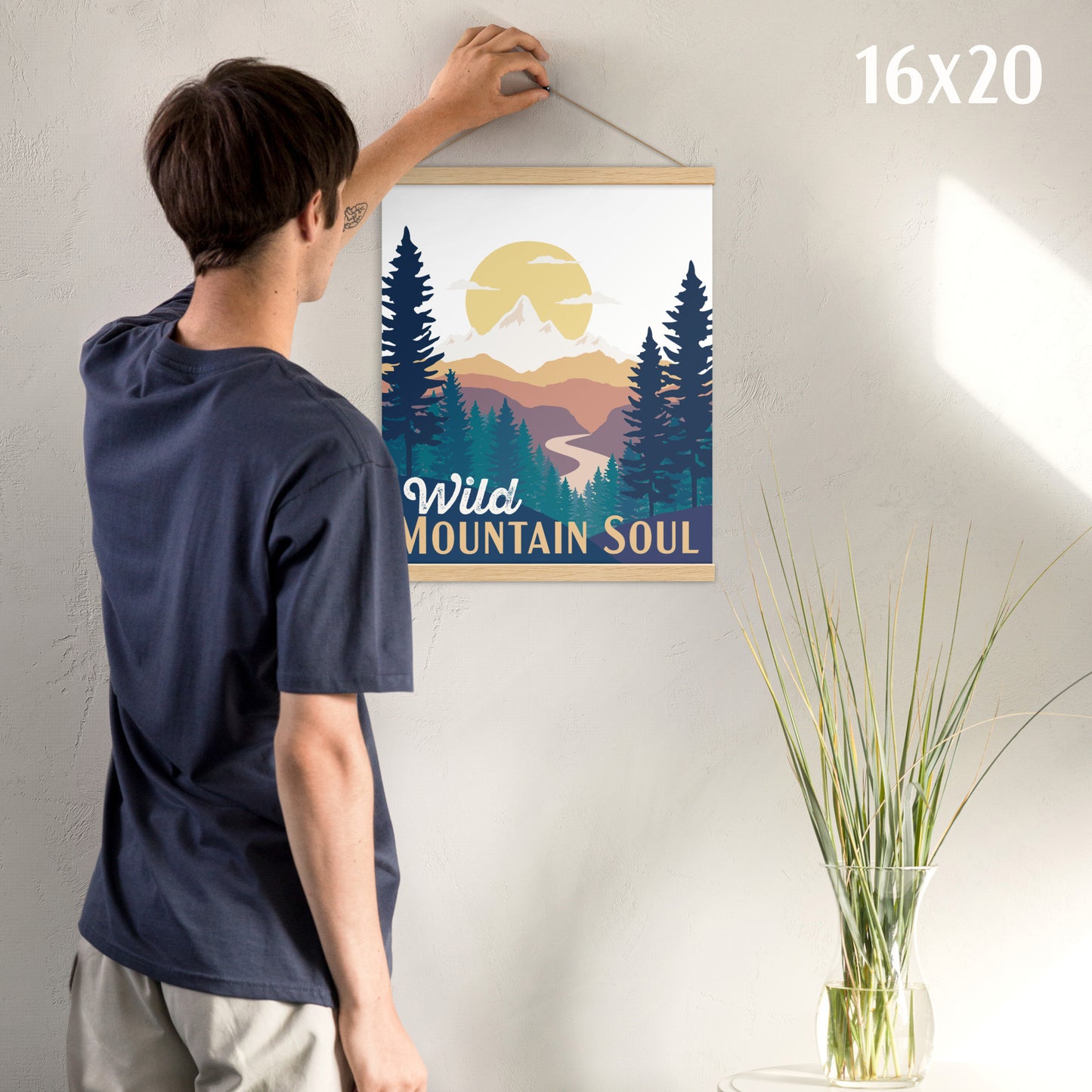 Wild Mountain Soul (Orange Text) • Poster with wood hangers