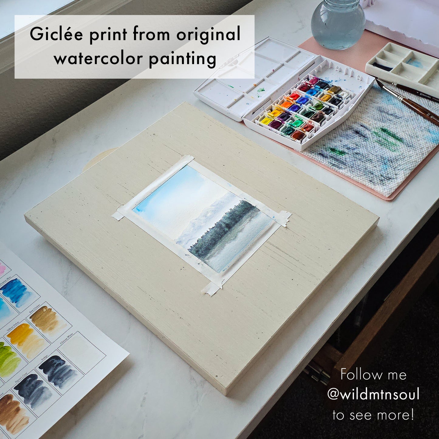 Pacific Northwest Reflections Landscape Painting • Cascade Mountains & Puget Sound • Giclée Art Print from Watercolor Original (5"x7", 8"x10")