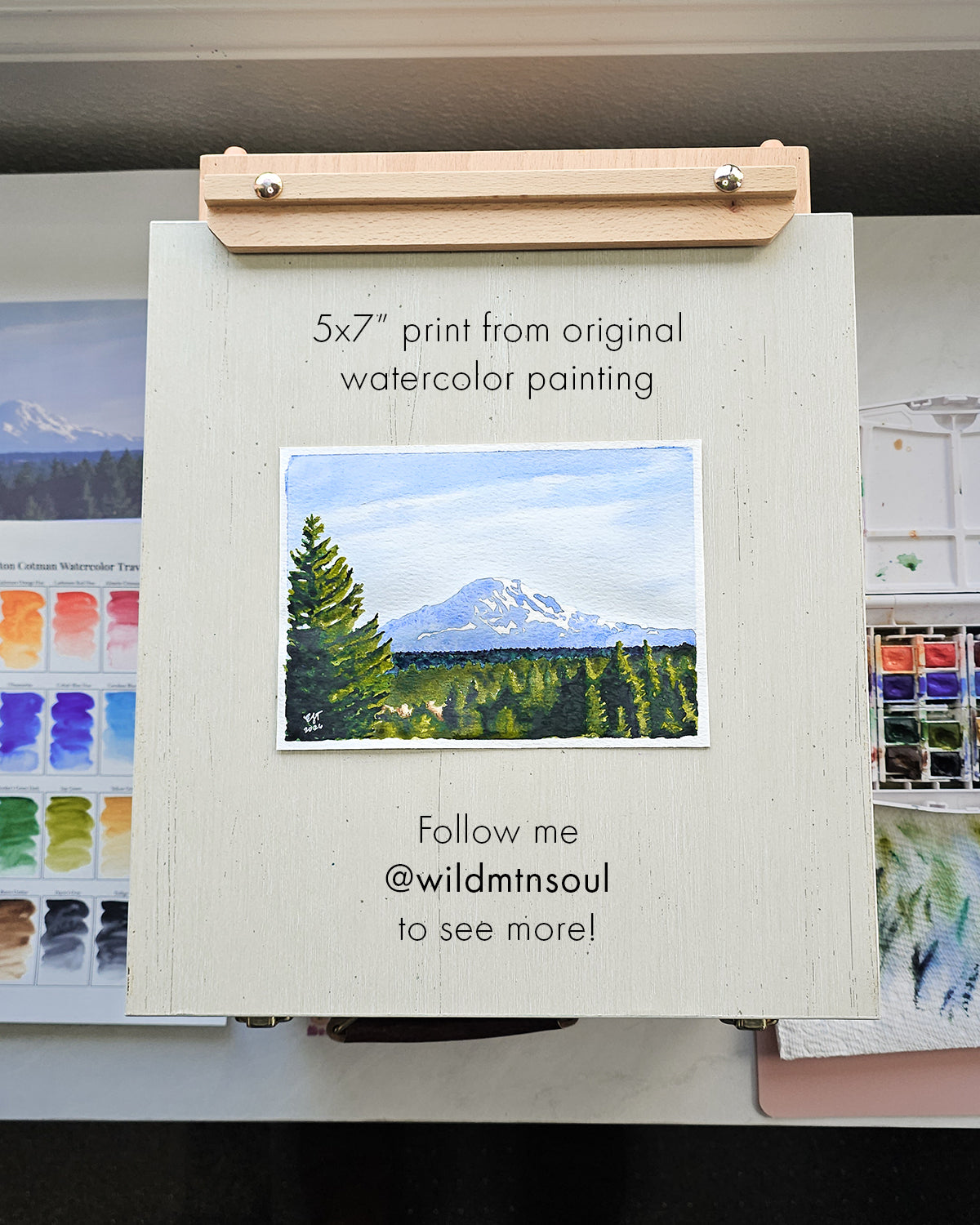Mt. Rainier in the Afternoon • Giclée Art Print from Watercolor Original • 5"x7"