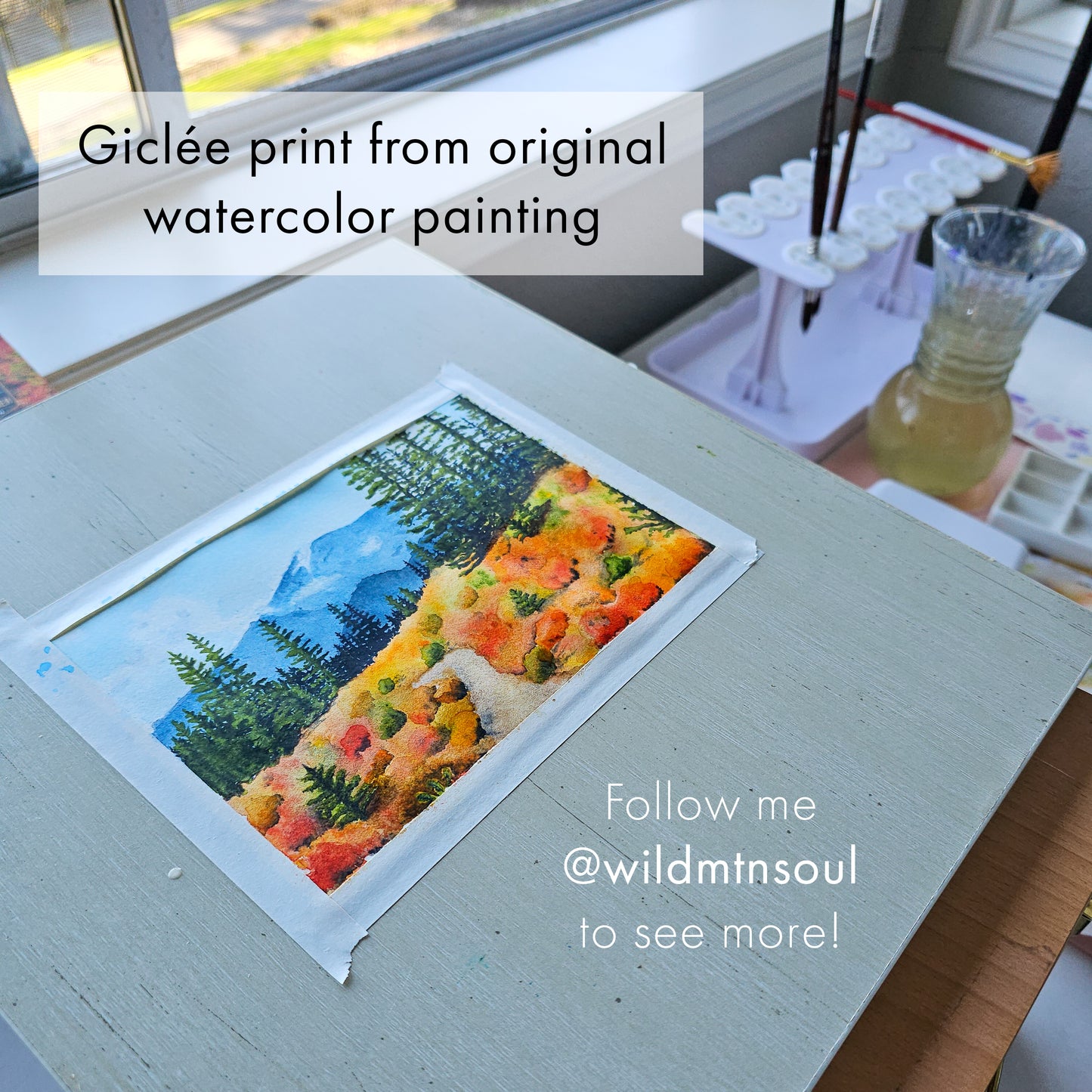 Mount Rainier National Park Trail through Autumn Colors • Giclée Art Print from Watercolor Original (5"x7", 8"x10")