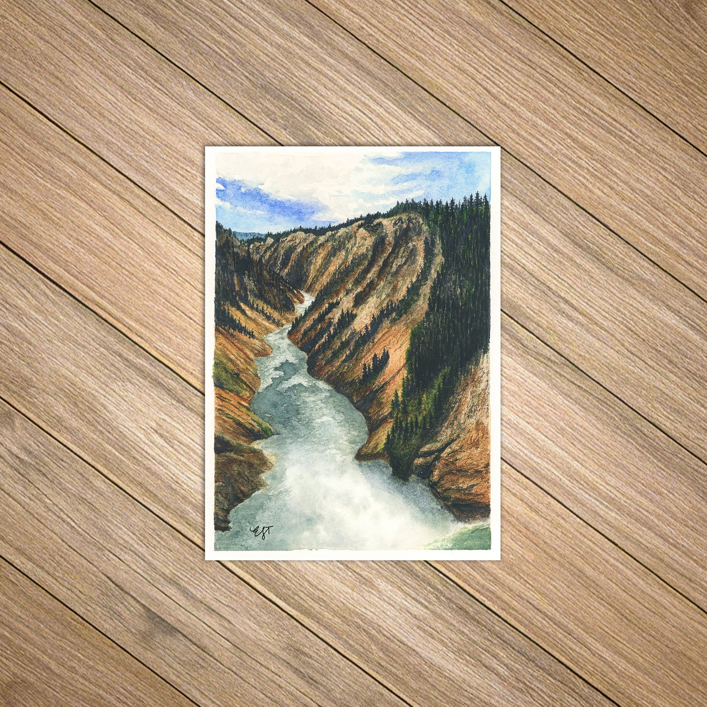 Yellowstone River at Lower Falls • Yellowstone National Park Painting • Giclée Art Print from Watercolor Original