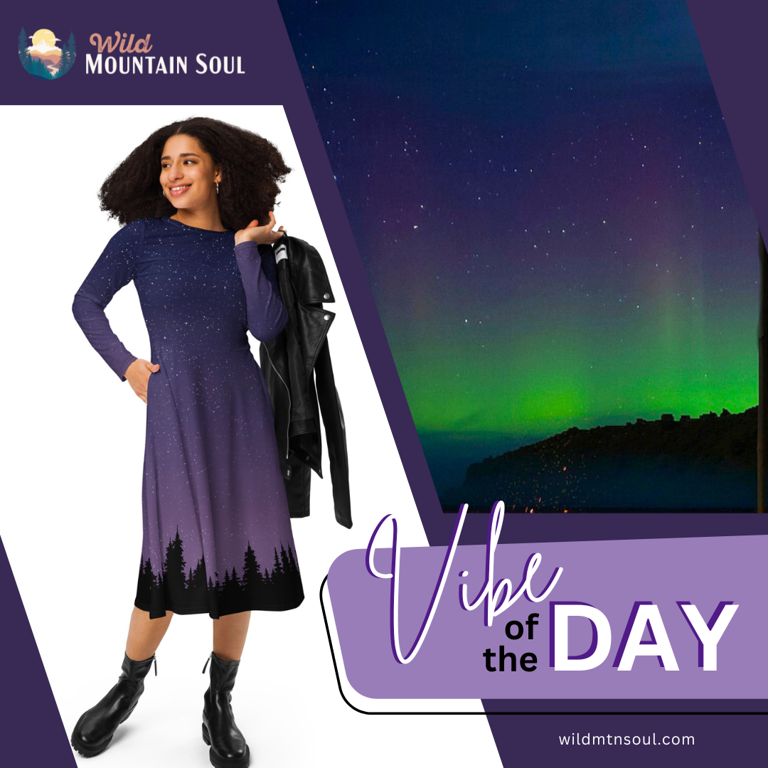 Starry Night in the Forest • Long sleeve midi dress with pockets