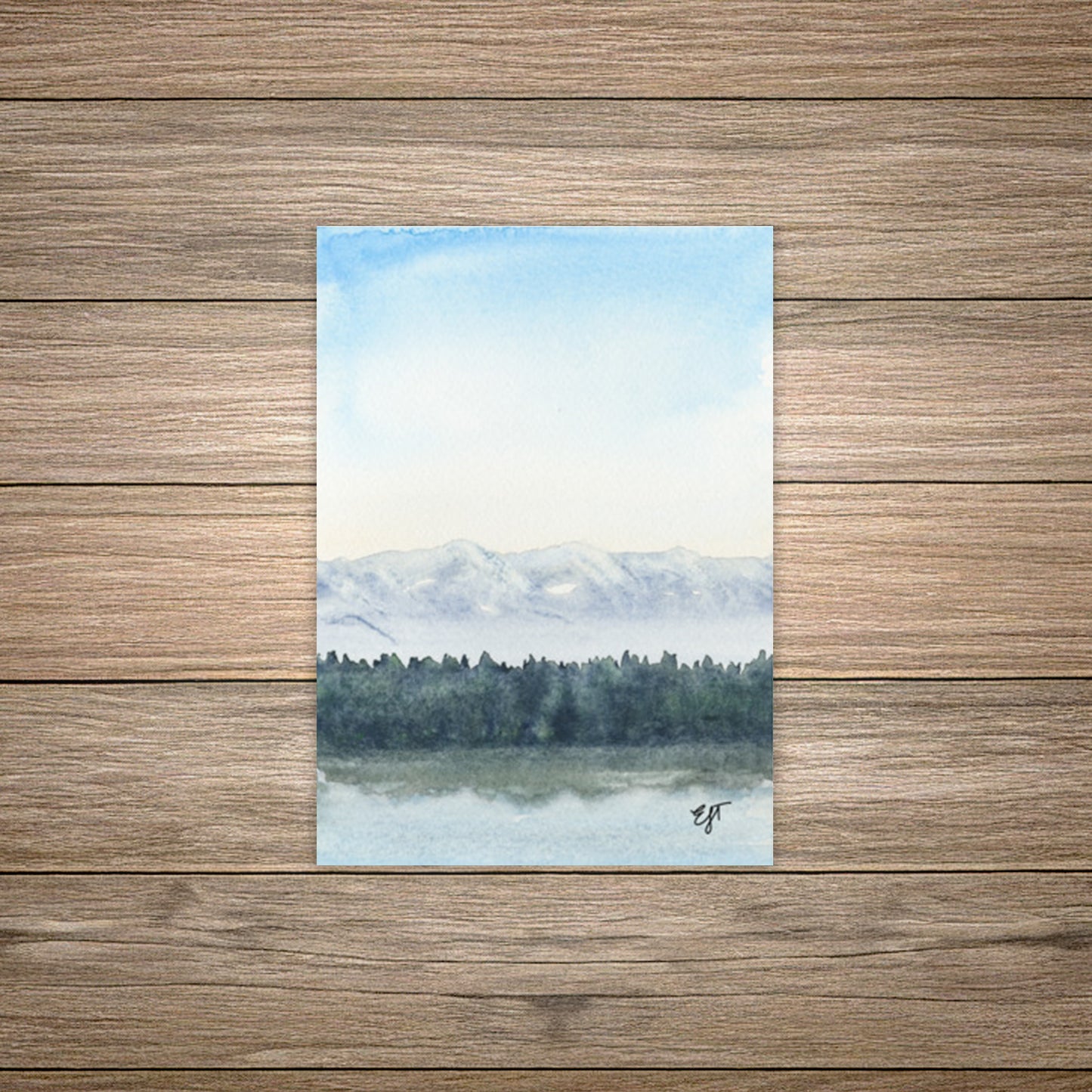 Pacific Northwest Reflections Landscape Painting • Cascade Mountains & Puget Sound • Giclée Art Print from Watercolor Original (5"x7", 8"x10")