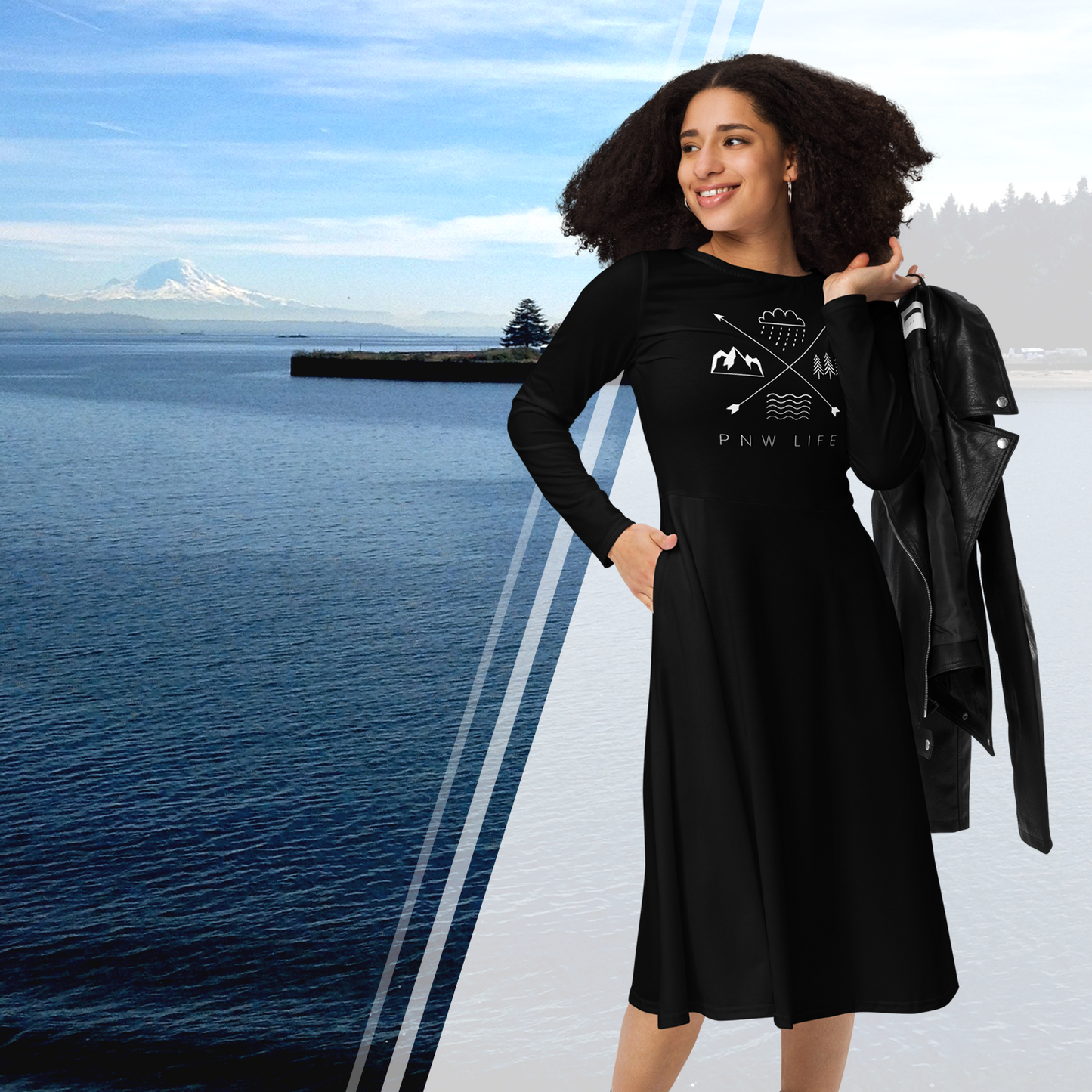 PNW LIFE • Long sleeve midi dress with pockets