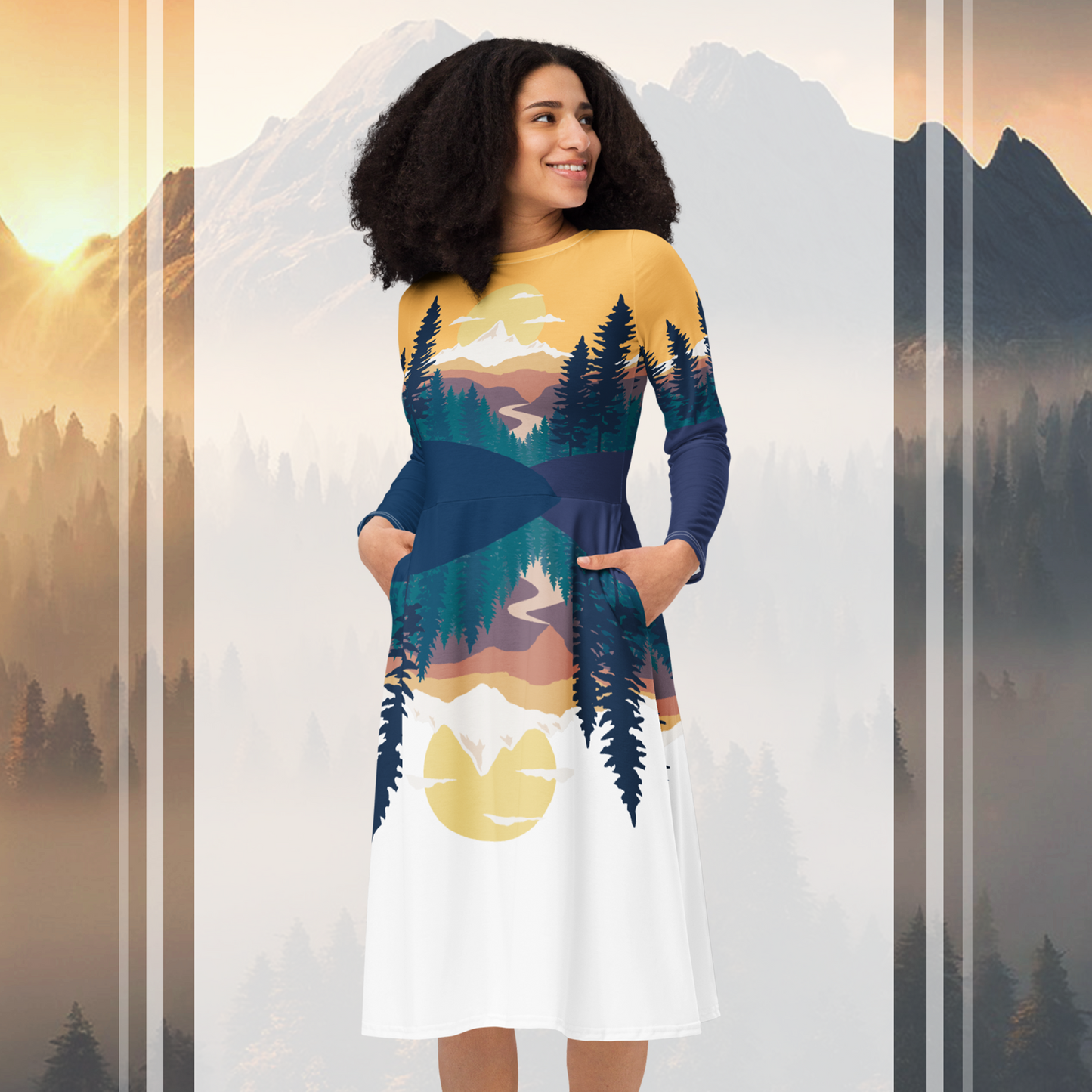 Wild Mountain Soul • Long sleeve midi dress with pockets