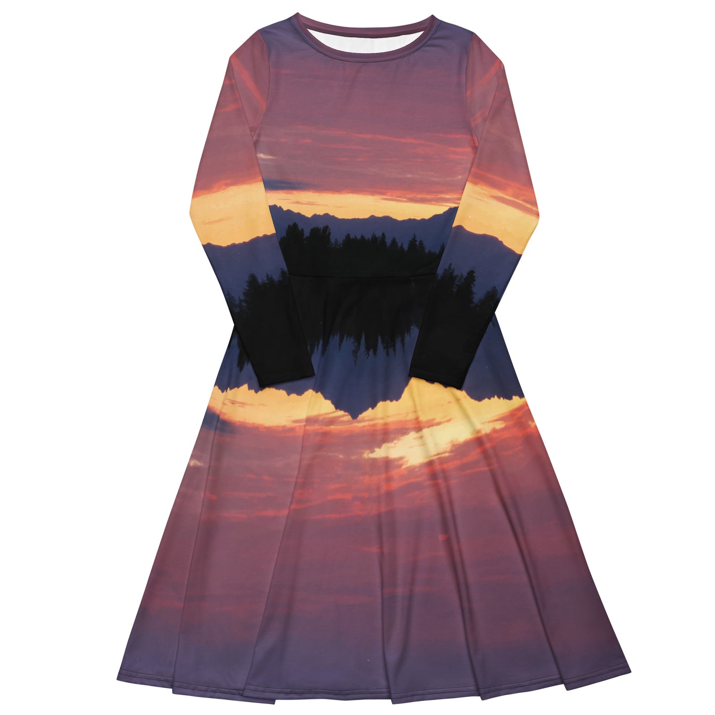 Olympic Mountain Sunset • Long sleeve midi dress with pockets