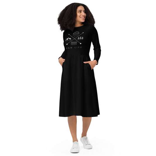 PNW LIFE • Long sleeve midi dress with pockets