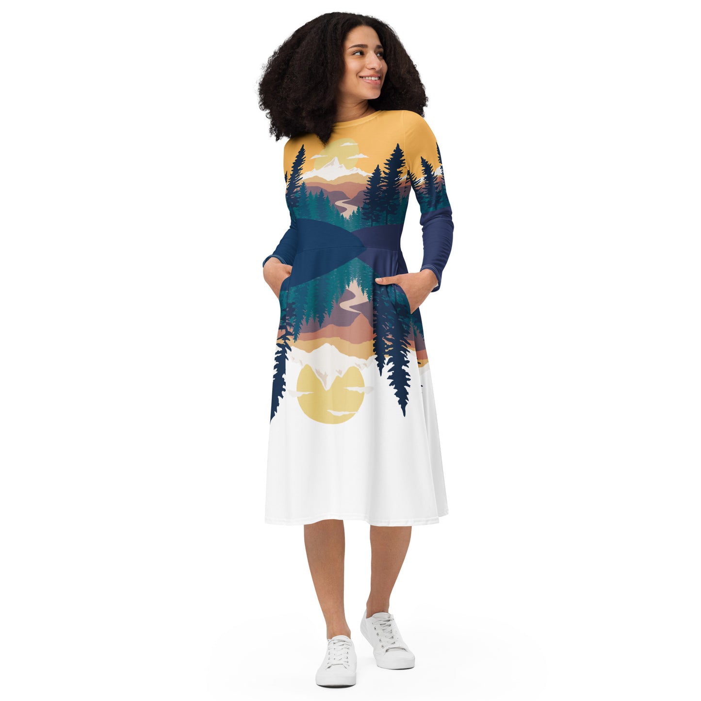 Wild Mountain Soul • Long sleeve midi dress with pockets