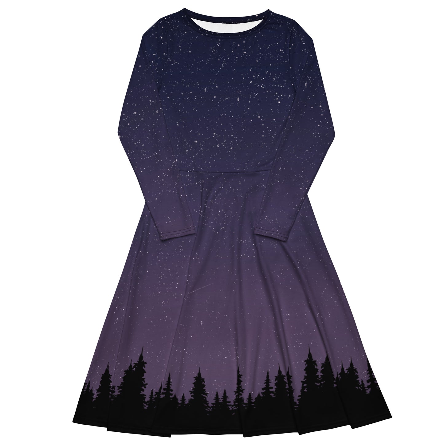 Starry Night in the Forest • Long sleeve midi dress with pockets