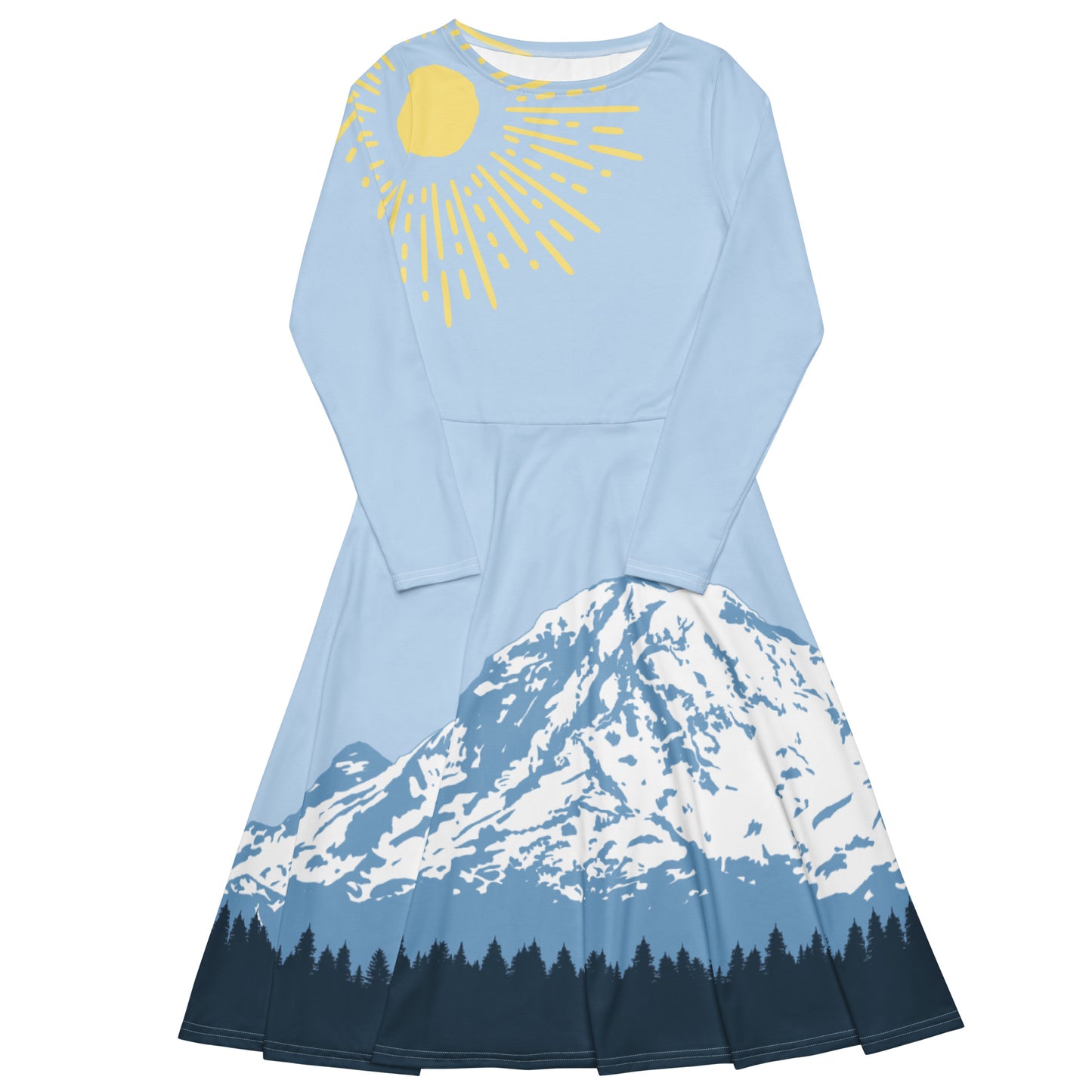 Mt. Rainier • Mountain Summer Sun Dress • Long Sleeve Midi Dress with Pockets