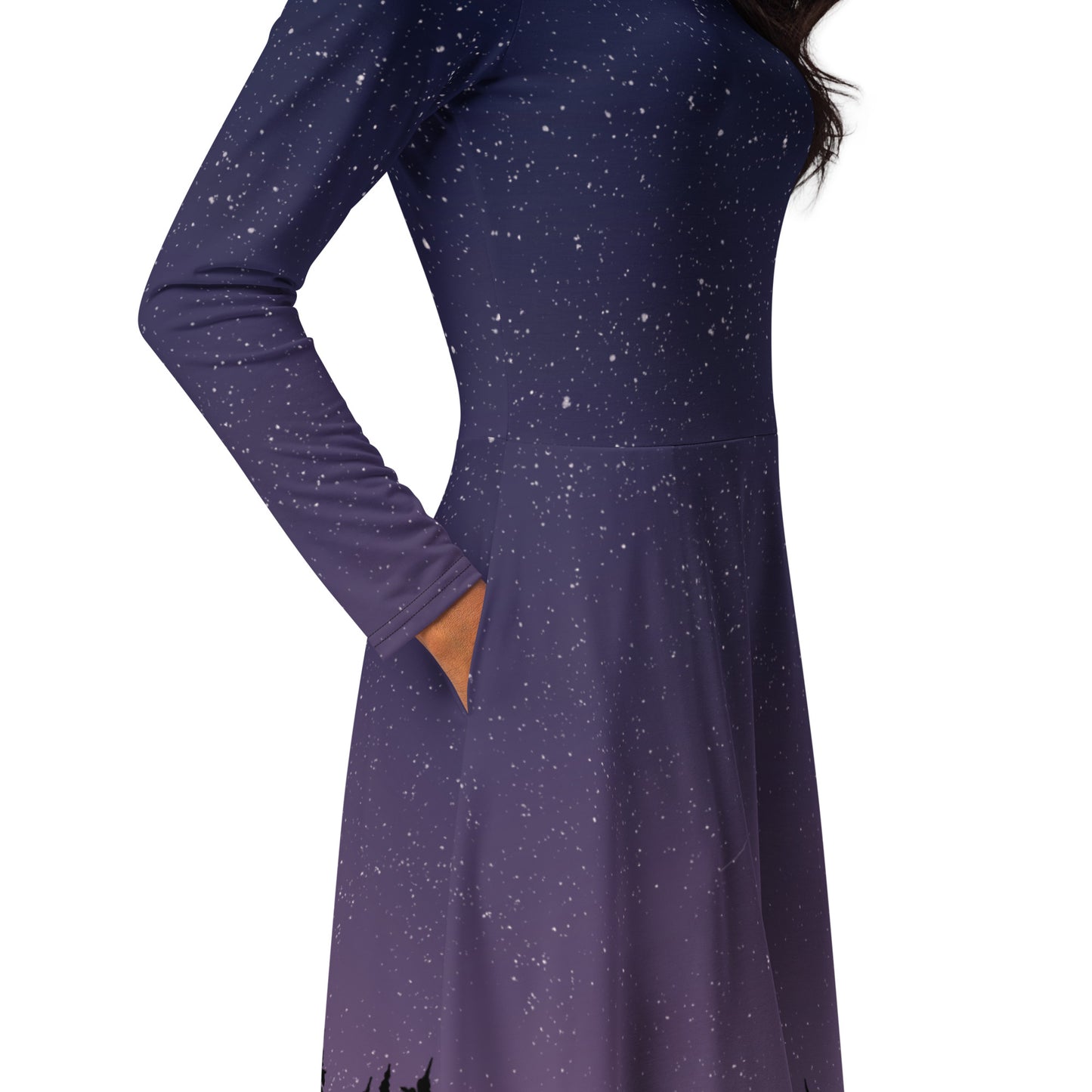 Starry Night in the Forest • Long sleeve midi dress with pockets