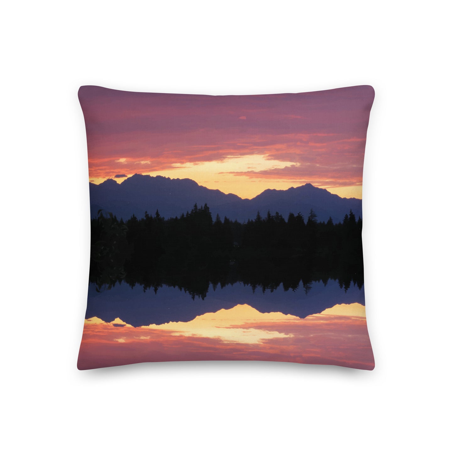 Olympic Mountain Sunset • Premium Throw Pillow