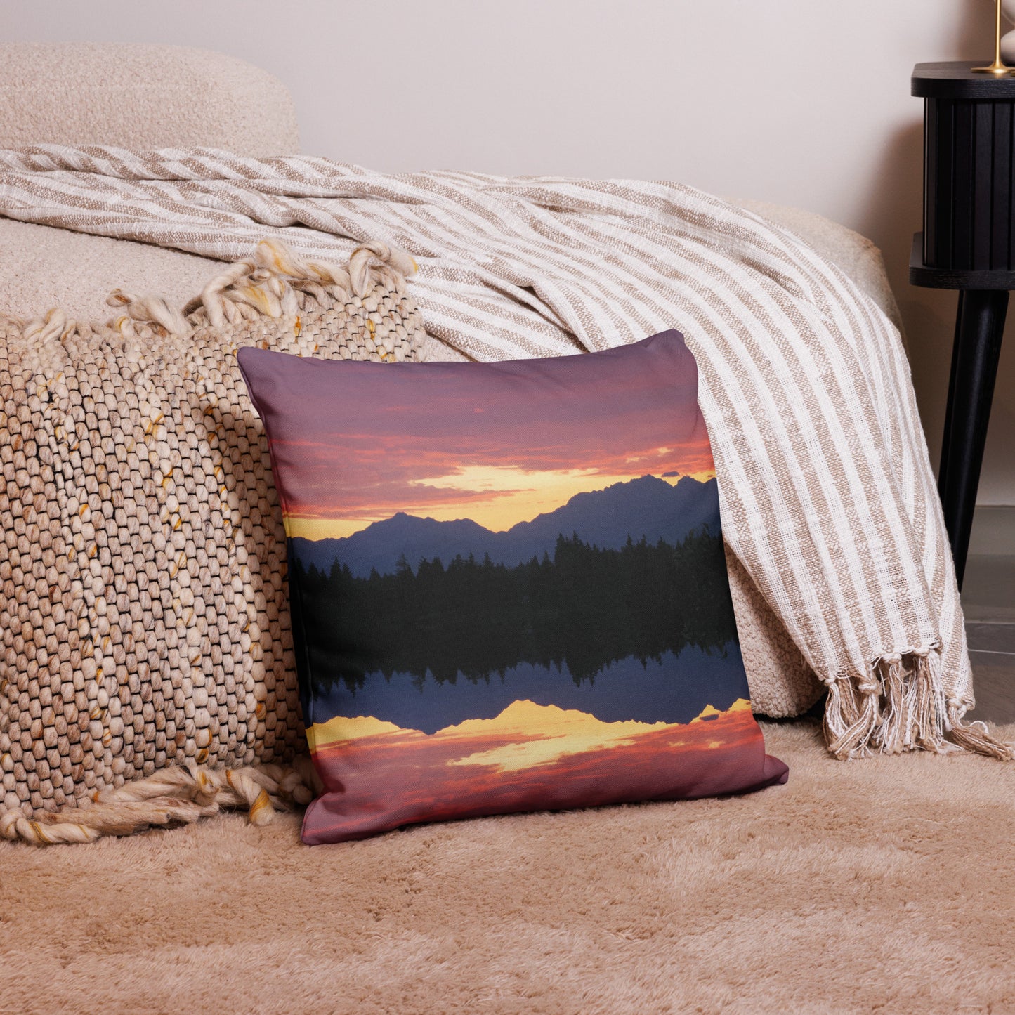 Olympic Mountain Sunset • Premium Throw Pillow