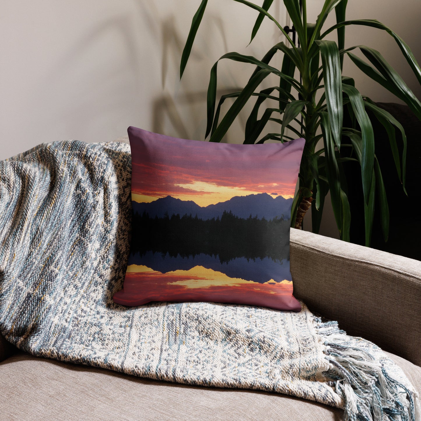 Olympic Mountain Sunset • Premium Throw Pillow