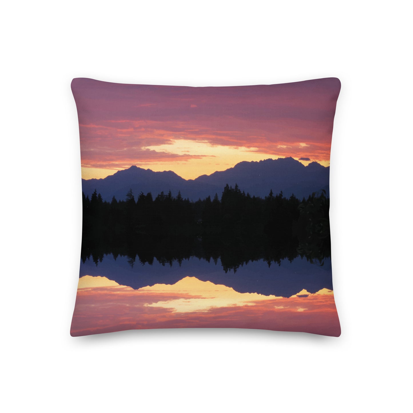 Olympic Mountain Sunset • Premium Throw Pillow