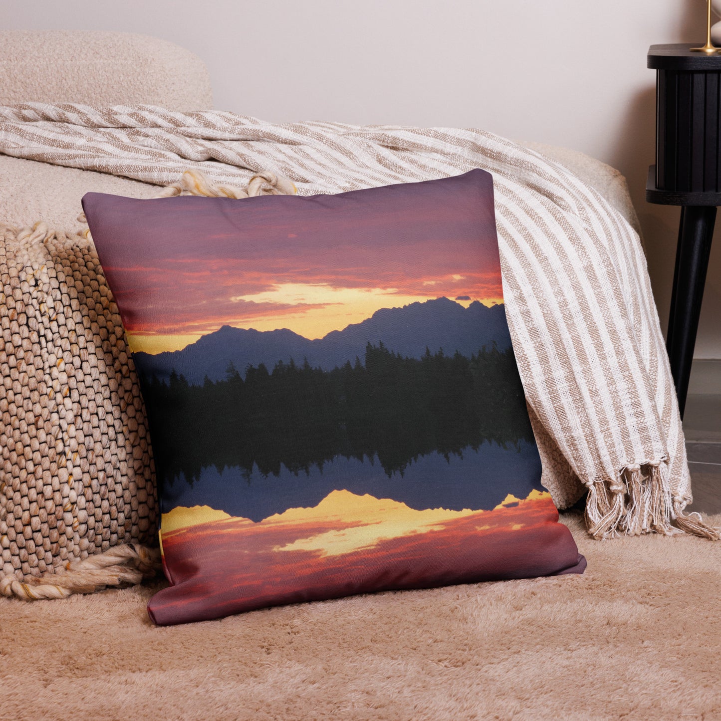 Olympic Mountain Sunset • Premium Throw Pillow