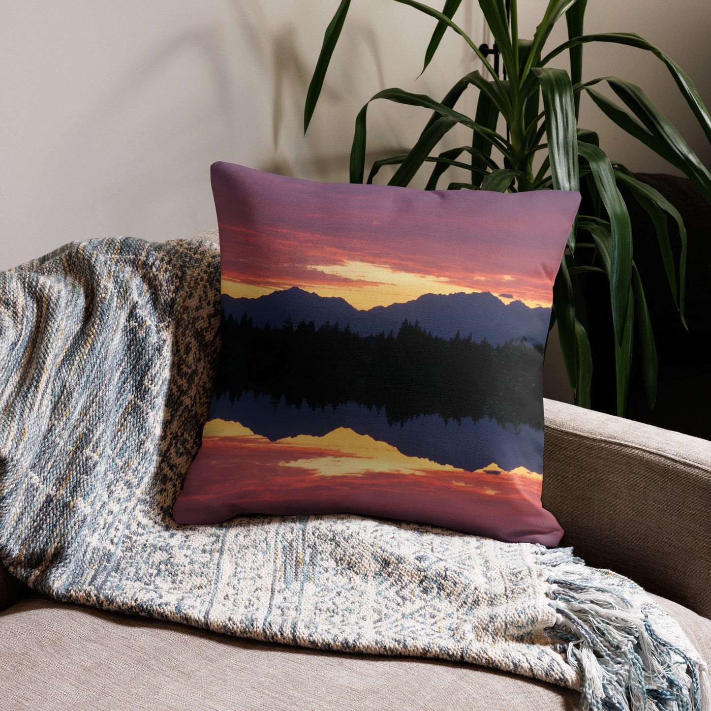 Olympic Mountain Sunset • Premium Throw Pillow