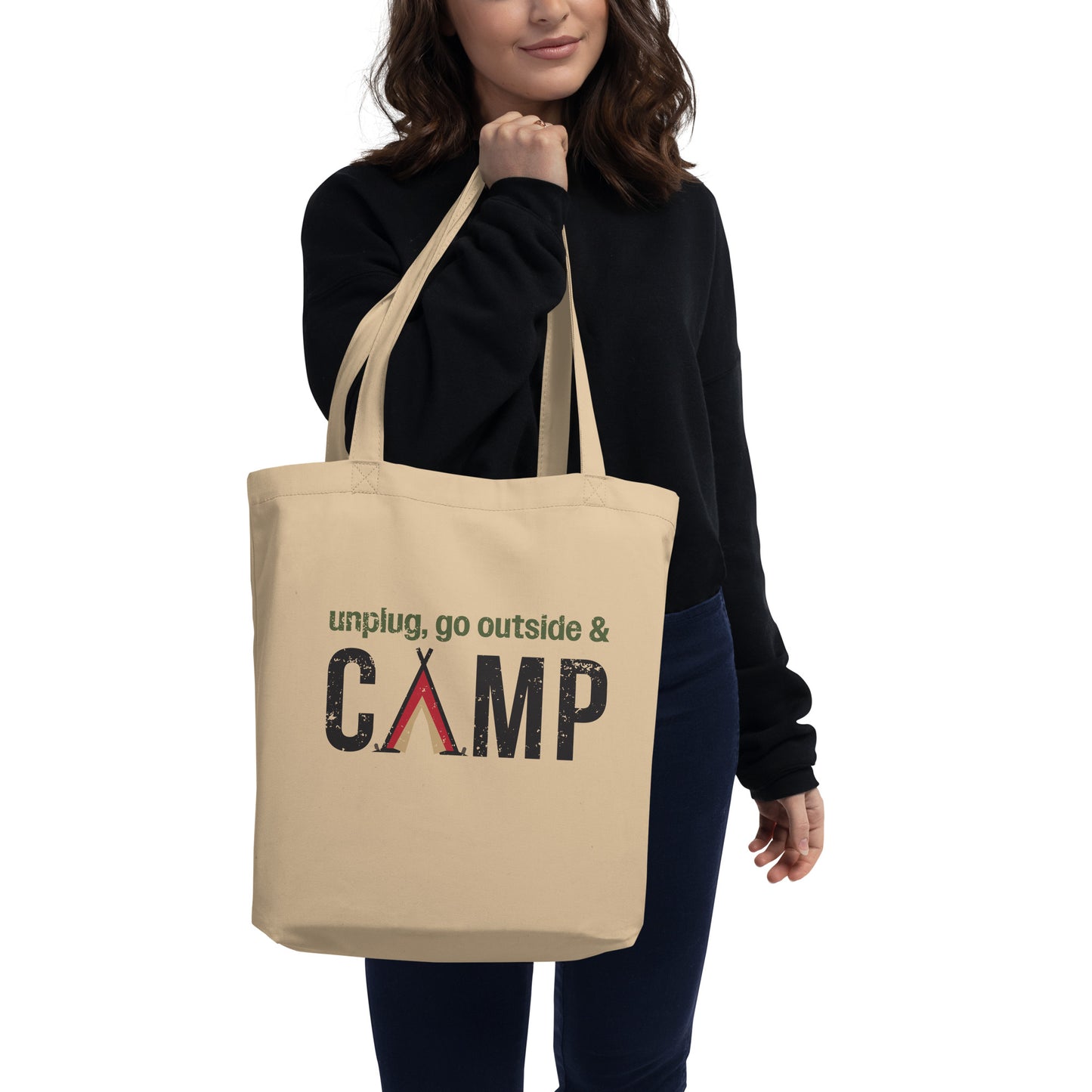 Unplug, Go Outside, & Camp • Eco-Friendly Organic Cotton Twill Tote Bag