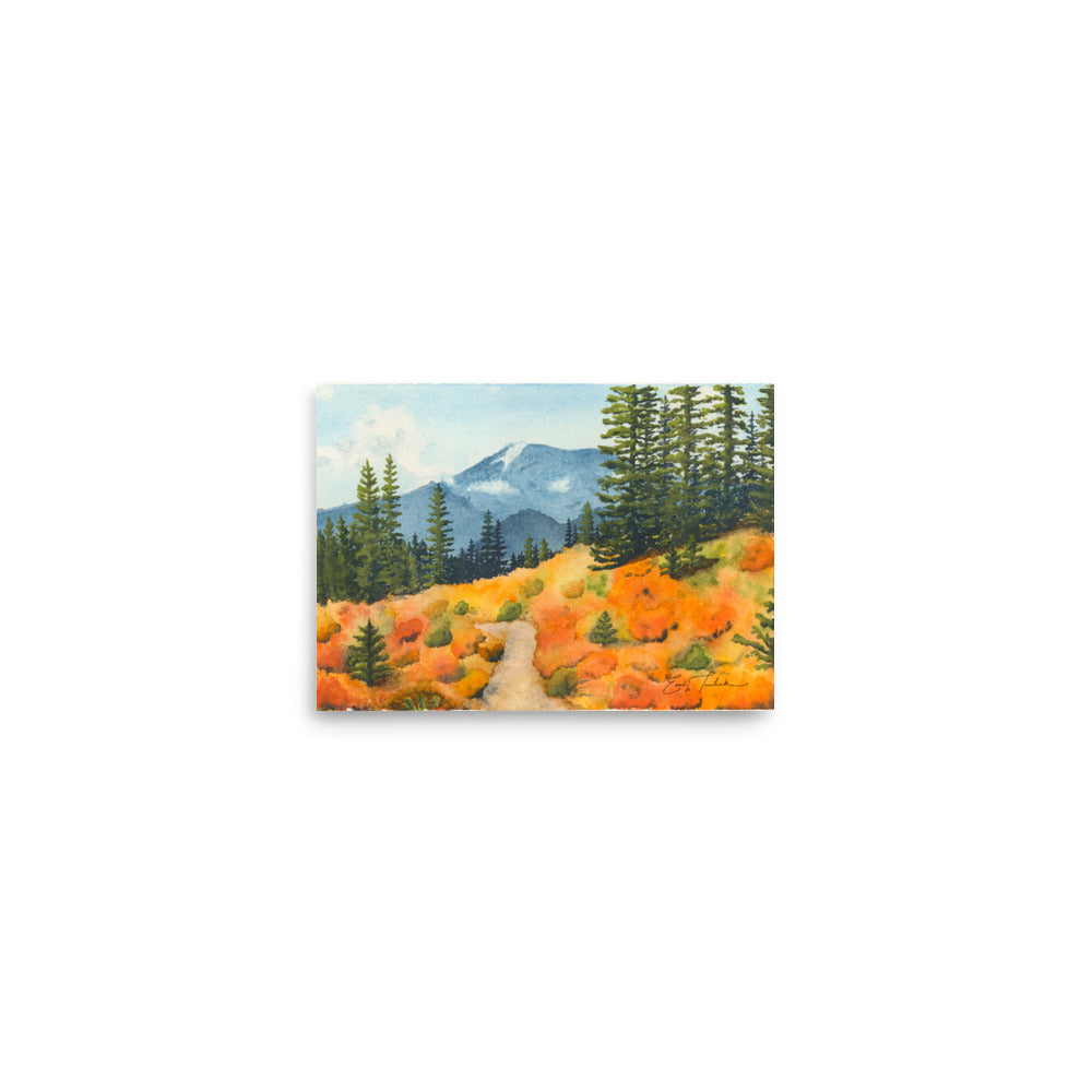 Mount Rainier National Park Trail through Autumn Colors • Giclée Art Print from Watercolor Original (5"x7", 8"x10")