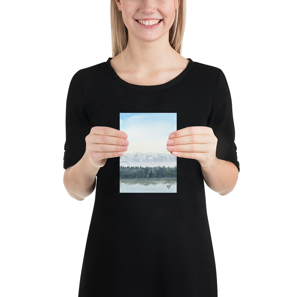 Pacific Northwest Reflections Landscape Painting • Cascade Mountains & Puget Sound • Giclée Art Print from Watercolor Original (5"x7", 8"x10")