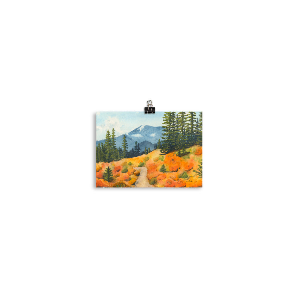 Mount Rainier National Park Trail through Autumn Colors • Giclée Art Print from Watercolor Original (5"x7", 8"x10")