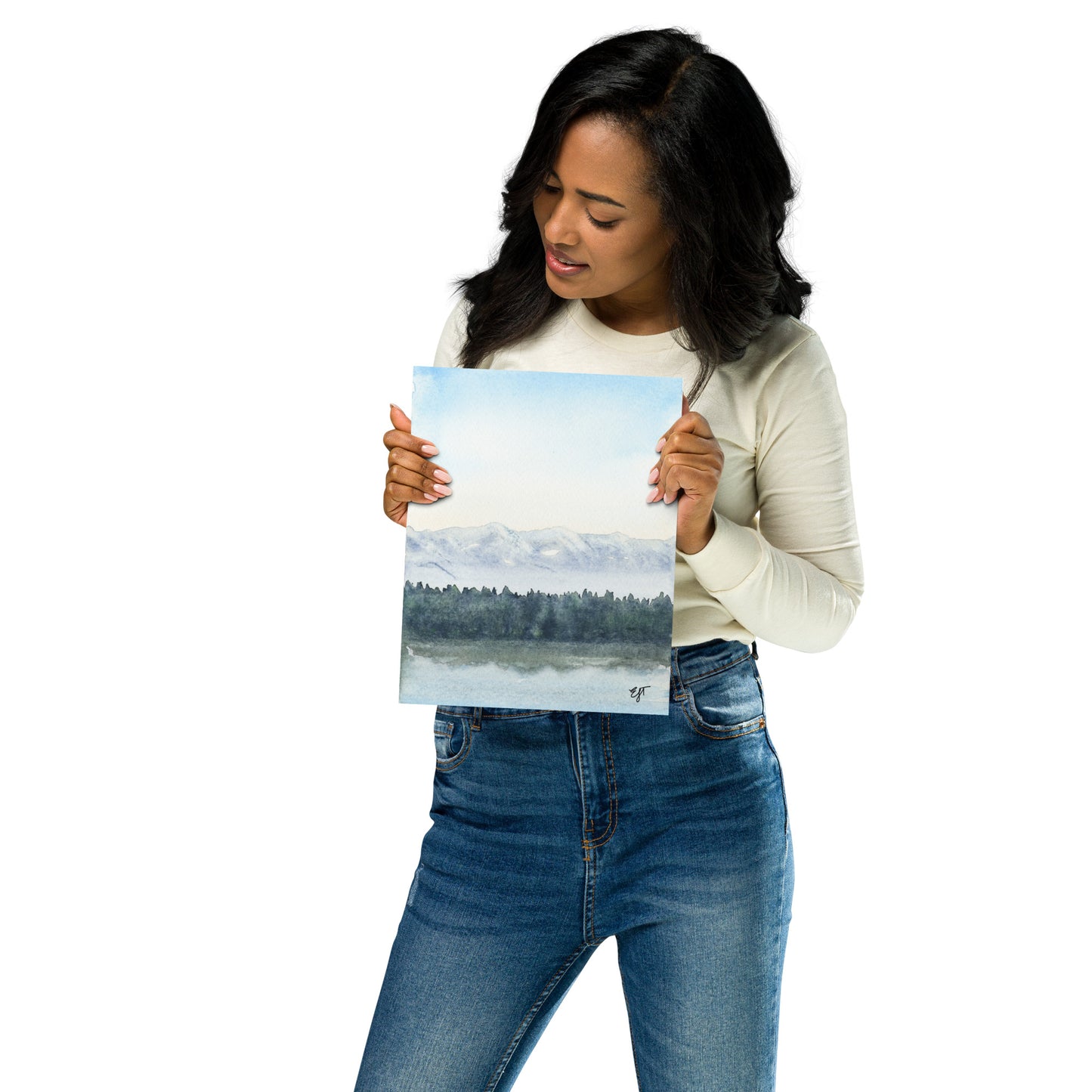 Pacific Northwest Reflections Landscape Painting • Cascade Mountains & Puget Sound • Giclée Art Print from Watercolor Original (5"x7", 8"x10")