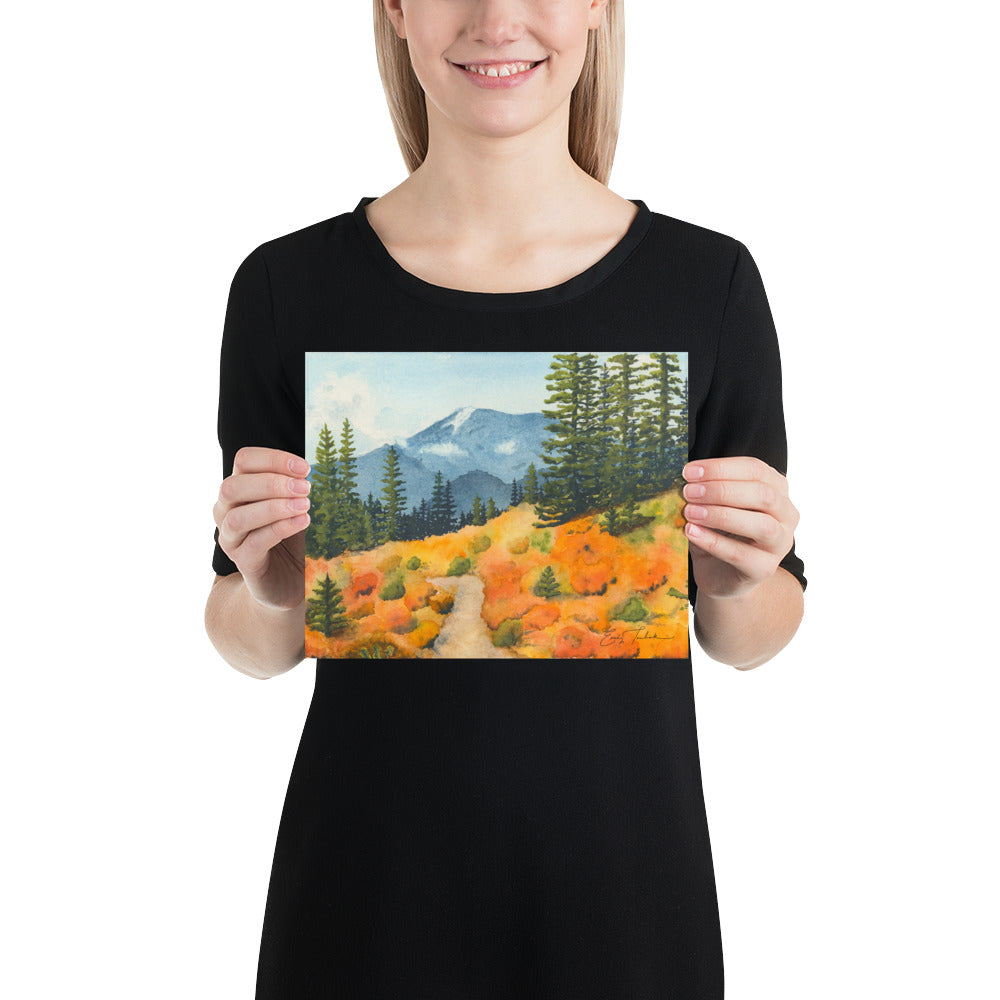 Mount Rainier National Park Trail through Autumn Colors • Giclée Art Print from Watercolor Original (5"x7", 8"x10")