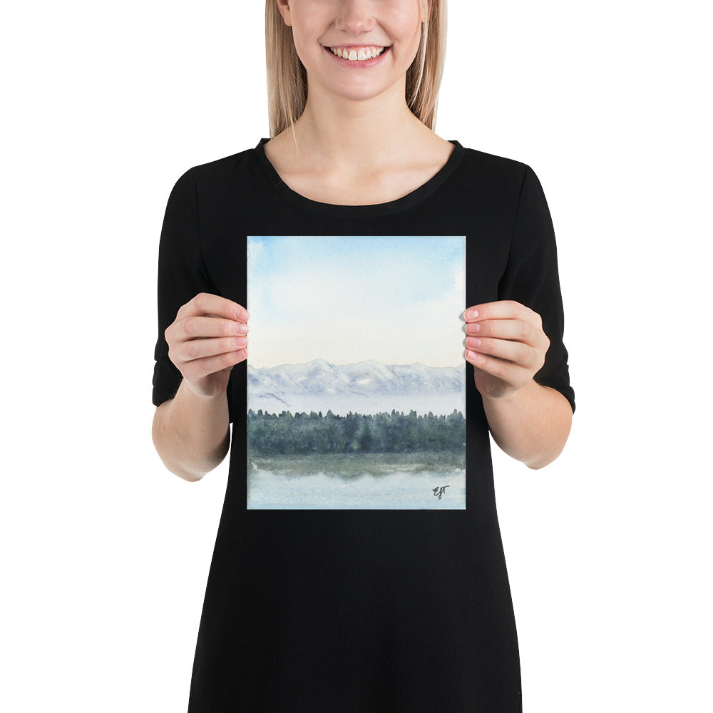 Pacific Northwest Reflections Landscape Painting • Cascade Mountains & Puget Sound • Giclée Art Print from Watercolor Original (5"x7", 8"x10")