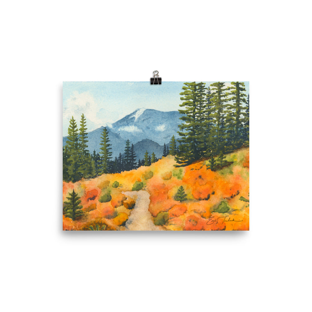 Mount Rainier National Park Trail through Autumn Colors • Giclée Art Print from Watercolor Original (5"x7", 8"x10")