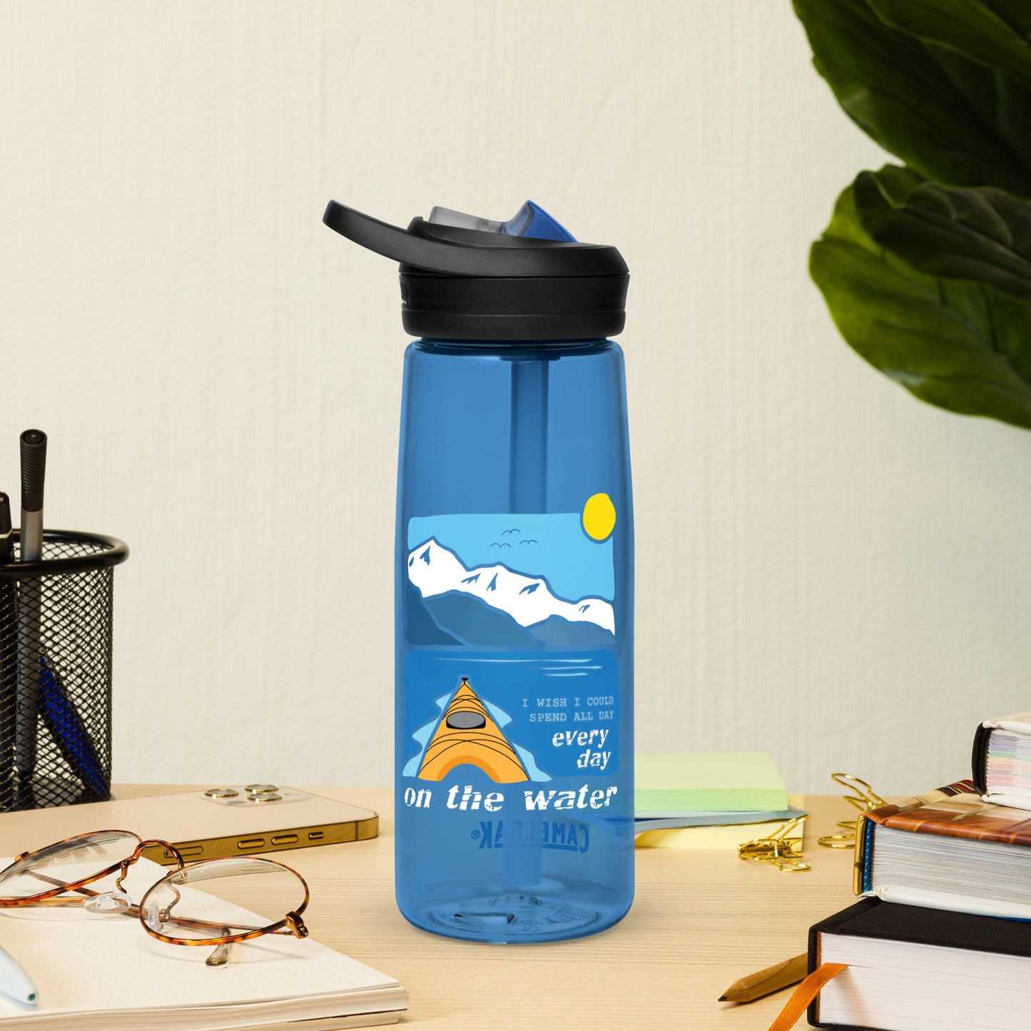 I wish I could spend all day every day on the water • Kayaking • 25oz Sports water bottle