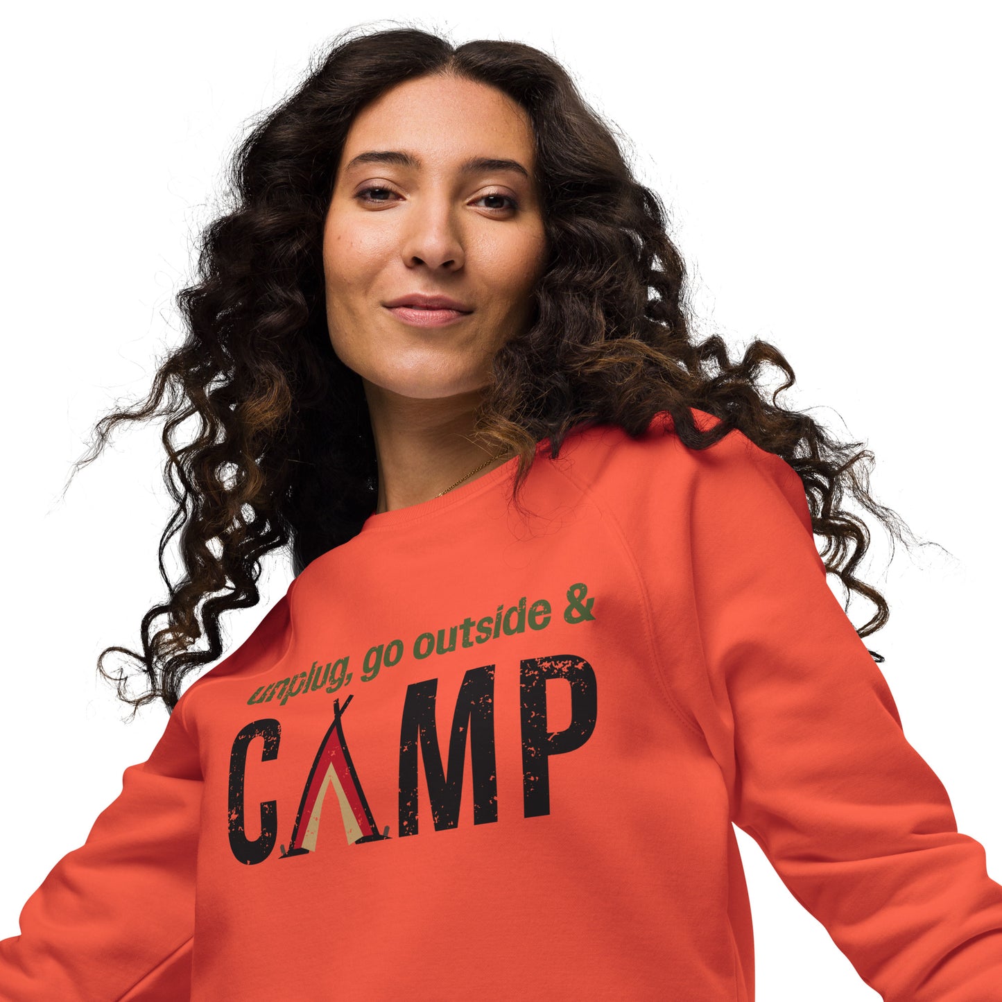 Unplug, Go Outside, & Camp • Soft and Thick Organic Raglan Sweatshirt