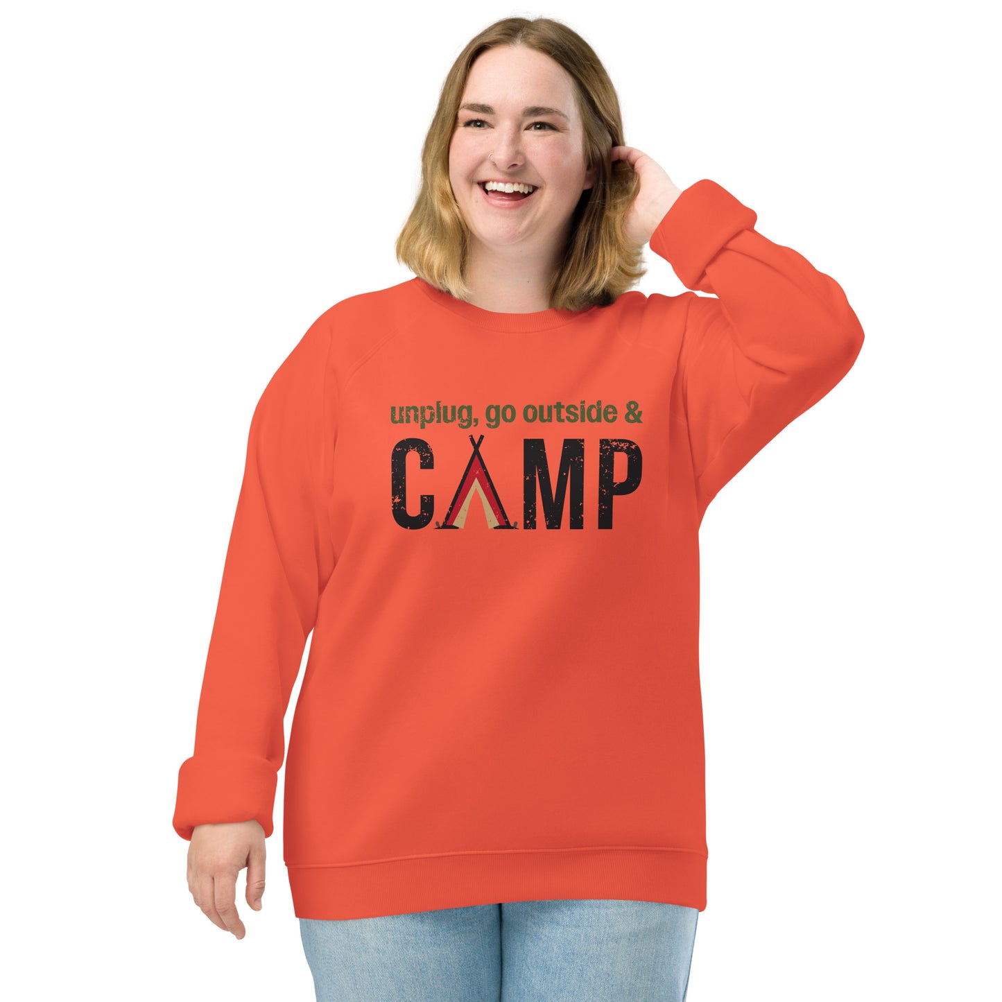 Unplug, Go Outside, & Camp • Soft and Thick Organic Raglan Sweatshirt