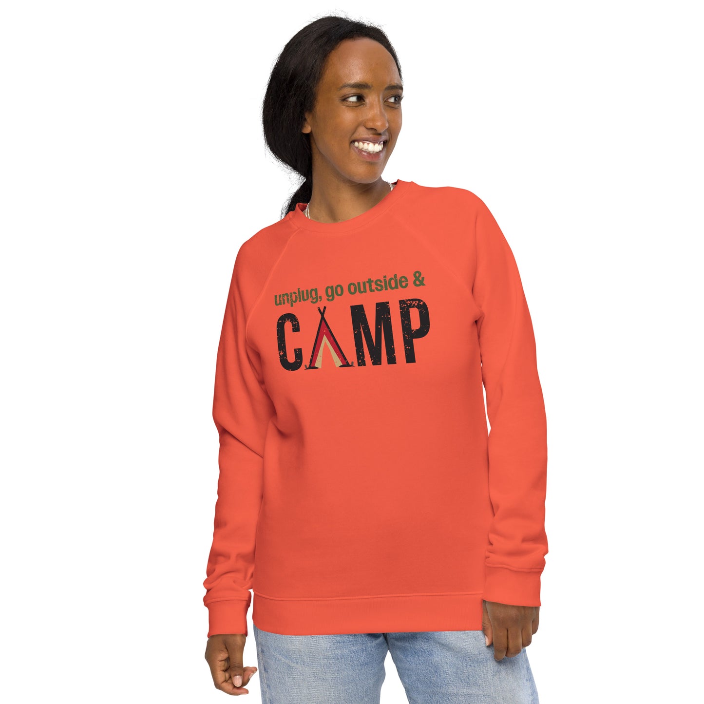 Unplug, Go Outside, & Camp • Soft and Thick Organic Raglan Sweatshirt