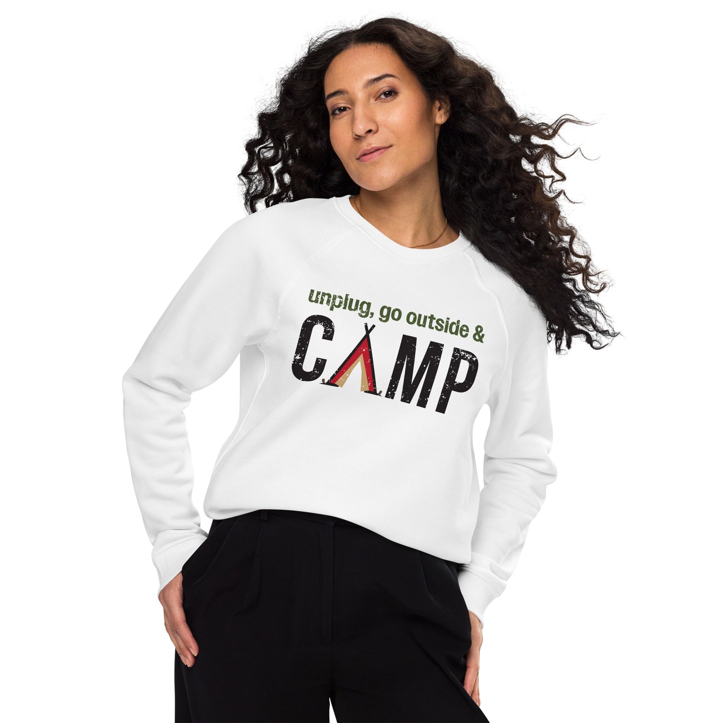 Unplug, Go Outside, & Camp • Soft and Thick Organic Raglan Sweatshirt