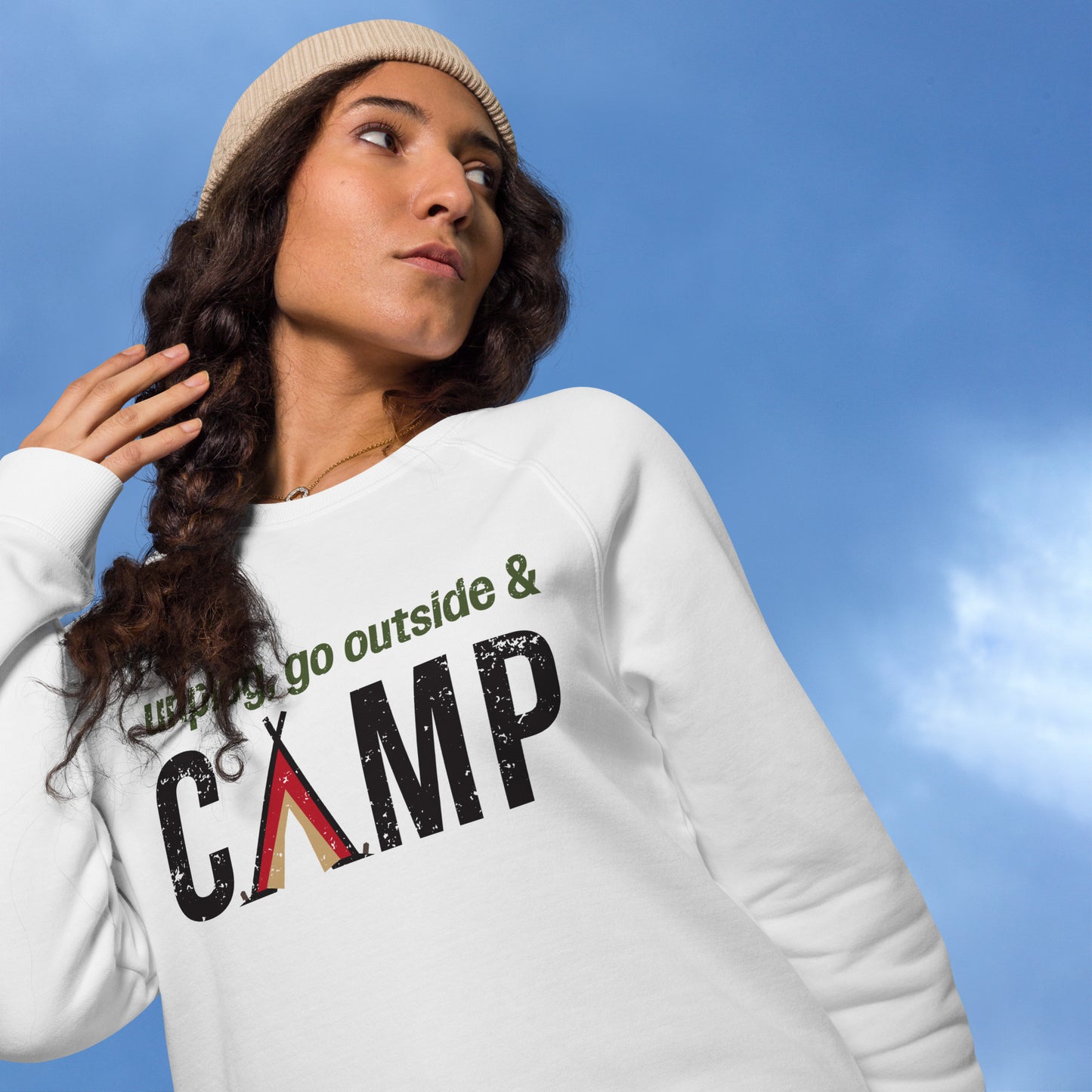 Unplug, Go Outside, & Camp • Soft and Thick Organic Raglan Sweatshirt