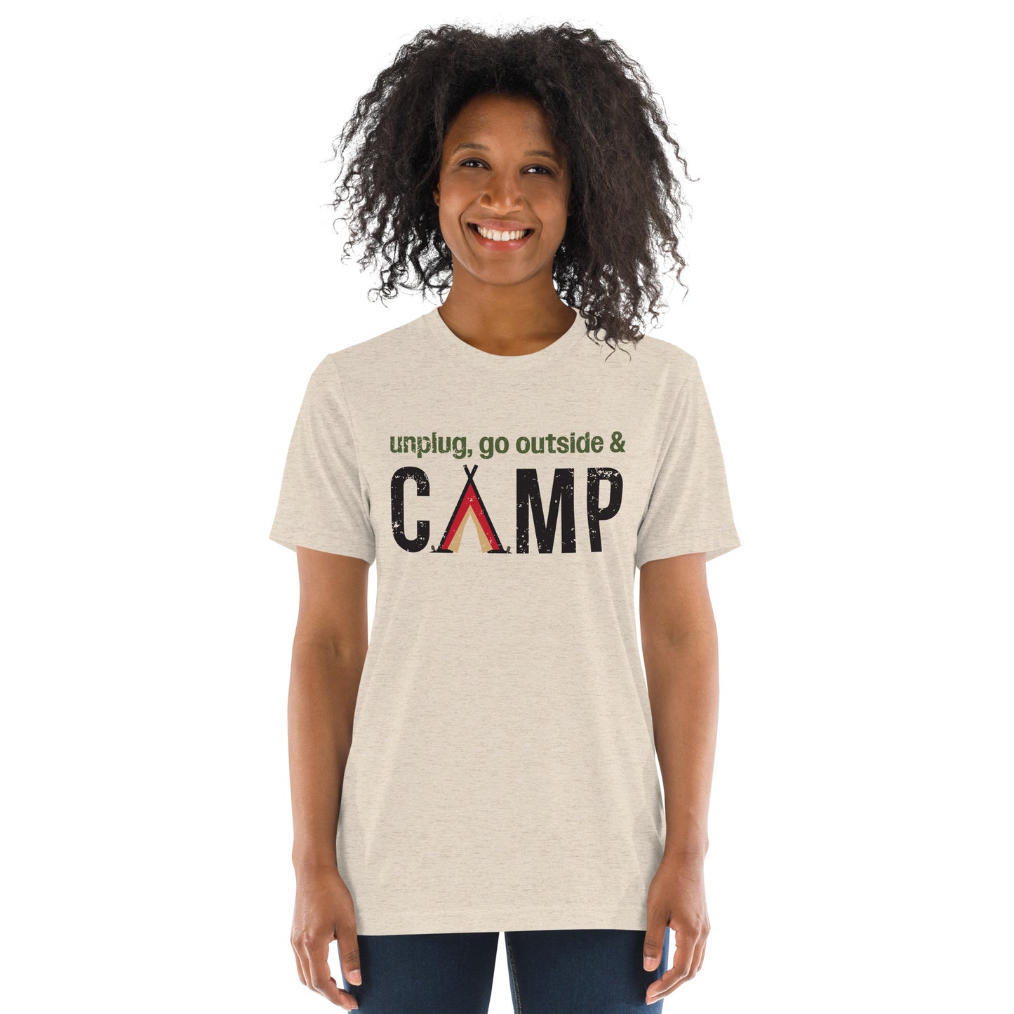 Unplug, Go Outside, & Camp • Tri-Blend Short Sleeve T-Shirt